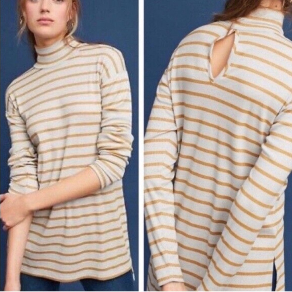 Anthropologie Vanessa Virginia Tunic Top Metallic Gold Silver Stripe Small